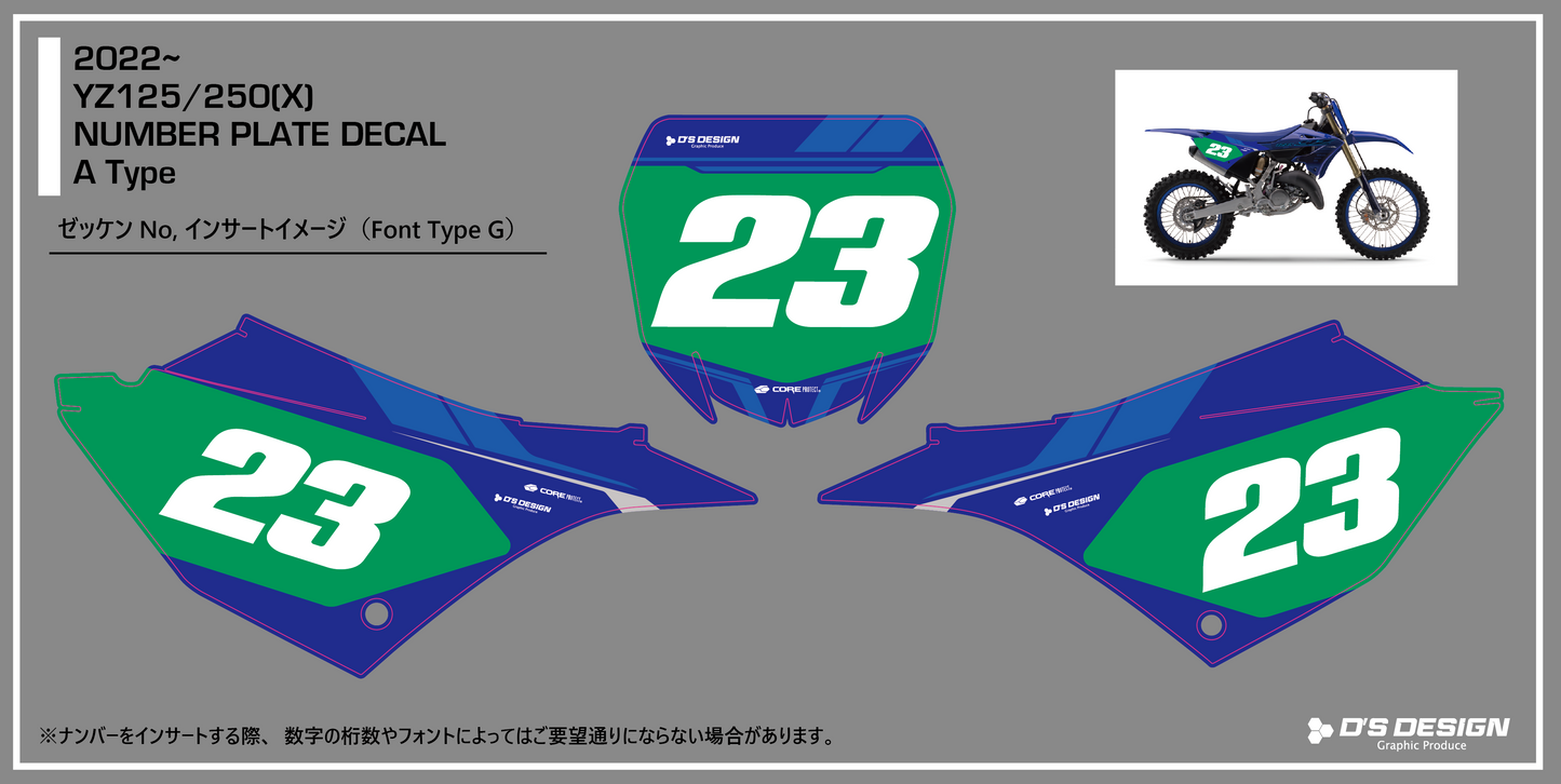 YAMAHA 2022~ YZ125 YZ125X / YZ250 YZ250X 専用COREプロテクトバックグラウンドデカール【ナンバーインサート対応可】