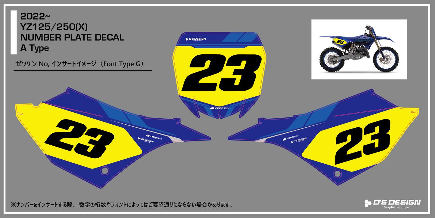 YAMAHA 2022~ YZ125 YZ125X / YZ250 YZ250X 専用COREプロテクトバックグラウンドデカール【ナンバーインサート対応可】