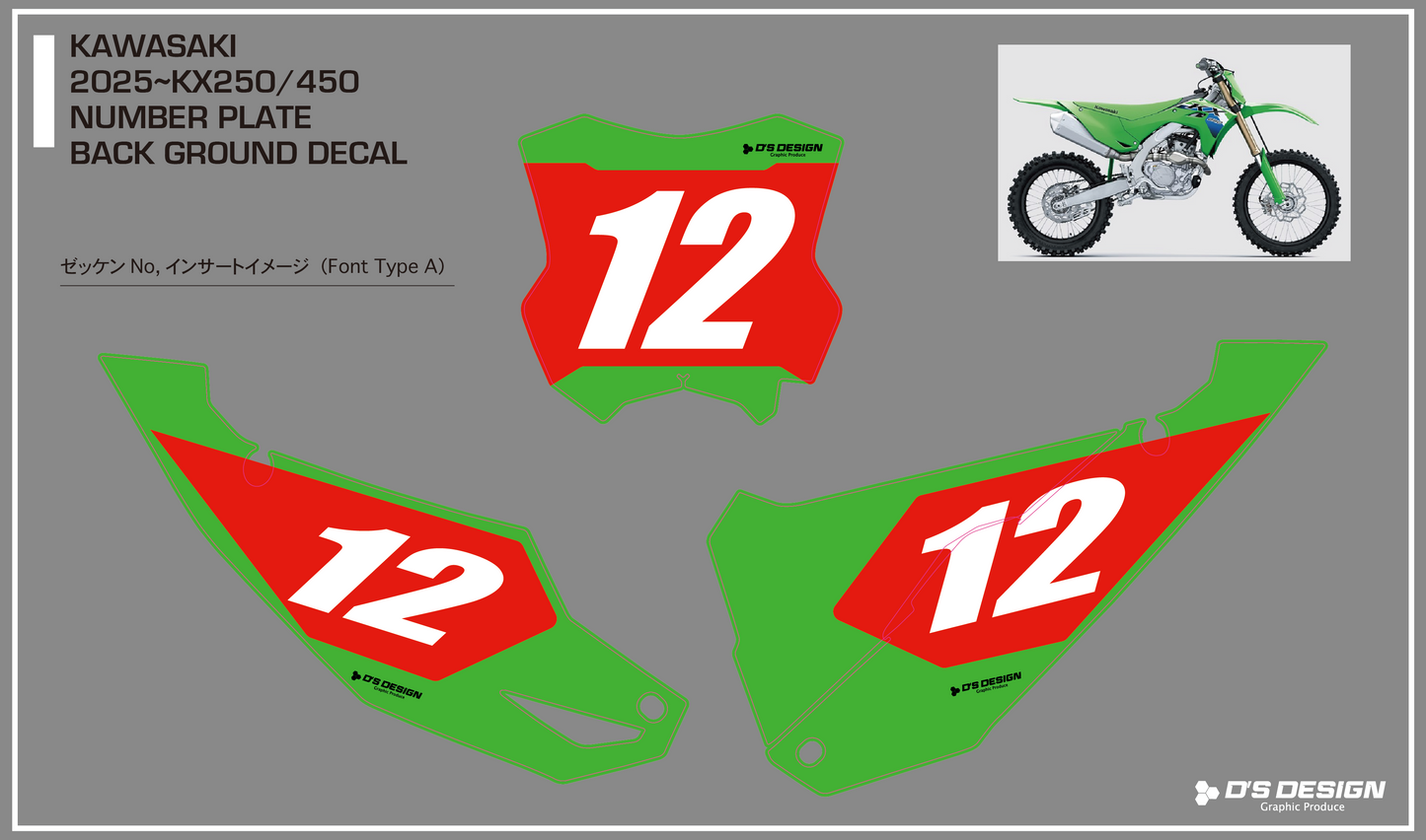 KAWASAKI KX450 / KX250 専用ゼッケンデカール【ナンバーインサート対応可】