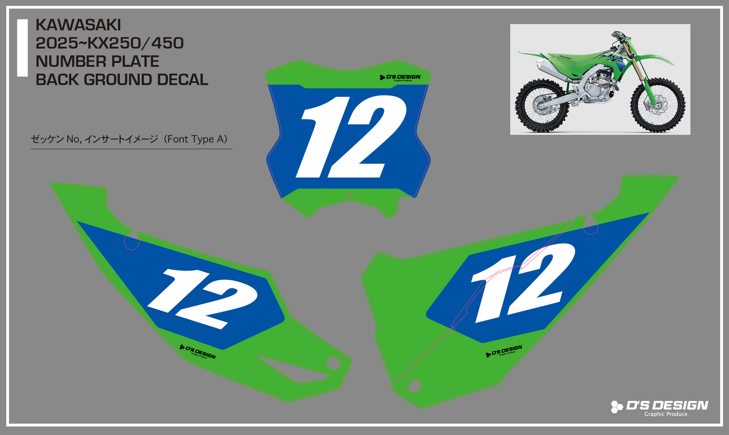 KAWASAKI KX450 / KX250 専用ゼッケンデカール【ナンバーインサート対応可】